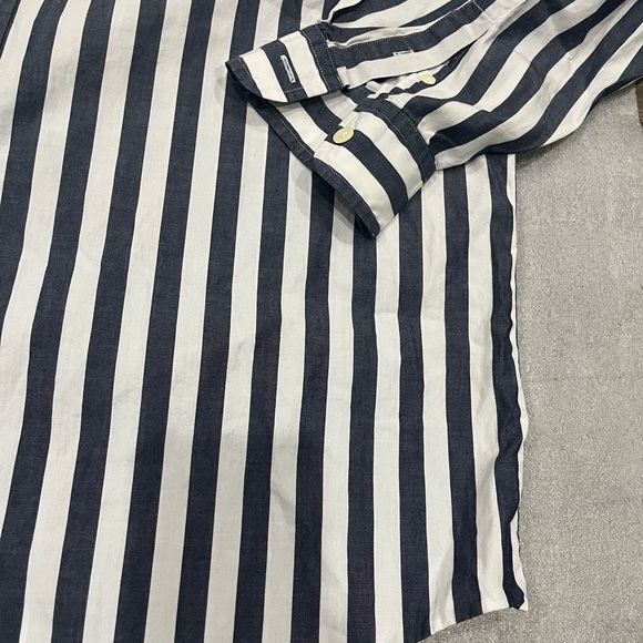 [L]VTG J. Crew Navy and White Striped Button Down Cotton Shirt - Picture 2 of 6